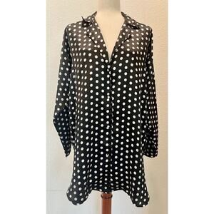 Vintage 1990s Victoria's Secret Satin Black with Polka Dots Nightgown Sz Small